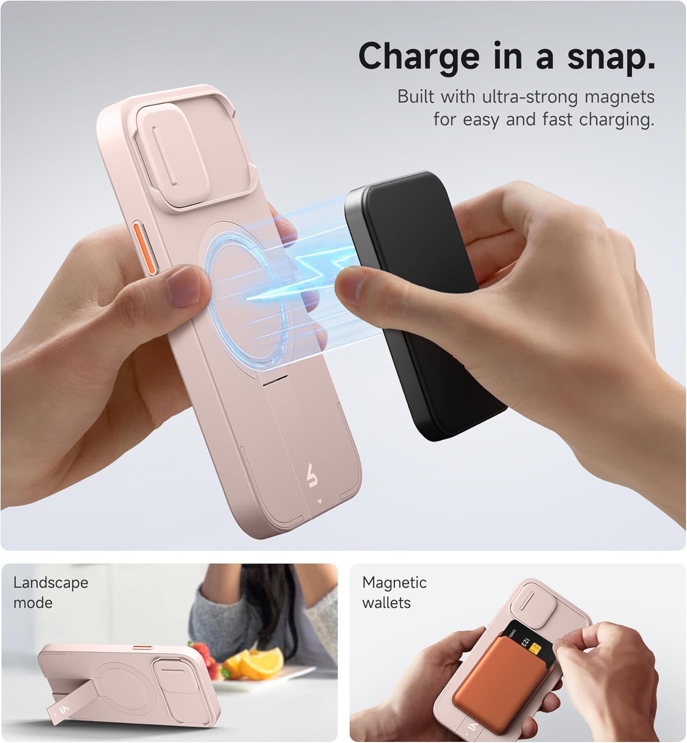 SURITCH for iPhone 12/12 Pro Case with Magnetic Camera Slide Cover and Adjustable Kickstand, Compatible with MagSafe, Shockproof Bumper Case Slim Protective Cover for iPhone 12/12 Pro 6.1 Inch, Black