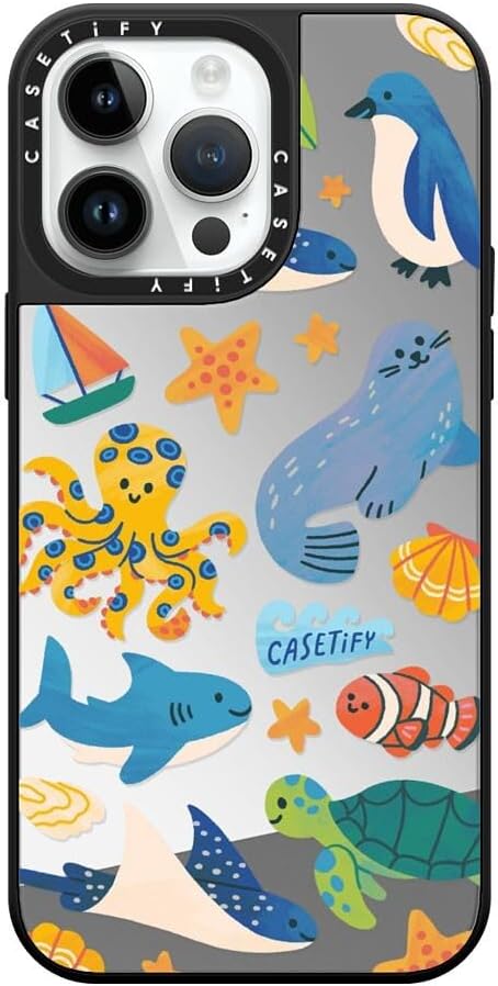 CASETiFY Mirror Case for iPhone 16 [Reflective / 4.9ft Drop Protection/Compatible with Magsafe] - Melbourne Stickers - Silver On Black