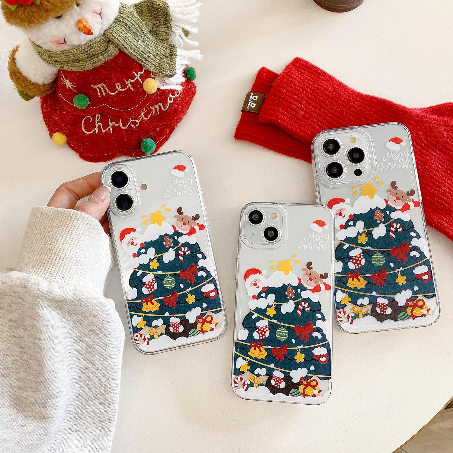 UEEBAI Christmas Phone Case for iPhone 16, Cute Merry Christmas Pattern Case Compatible with Magsafe Red Xmas Santa Tree Candy Pattern Cover for Women and Girls - Elk