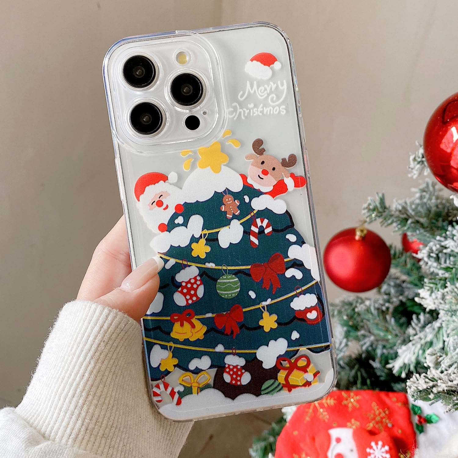 UEEBAI Christmas Phone Case for iPhone 16, Cute Merry Christmas Pattern Case Compatible with Magsafe Red Xmas Santa Tree Candy Pattern Cover for Women and Girls - Elk
