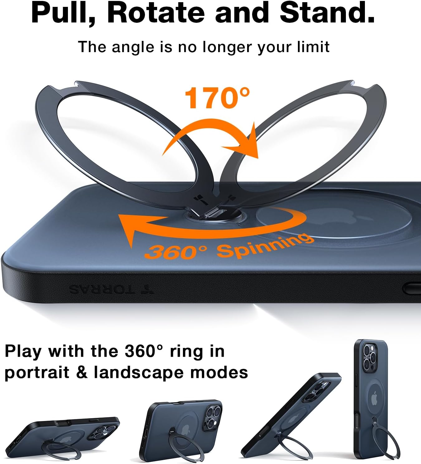 TORRAS Q3 360 Spin for iPhone 17 Pro Max Case Magnetic Stand, Compatible with Magsafe, Military Grade Protection, Camera Control, Built-in Kickstand 17 Pro Max Phone Case 6.9'', Clear