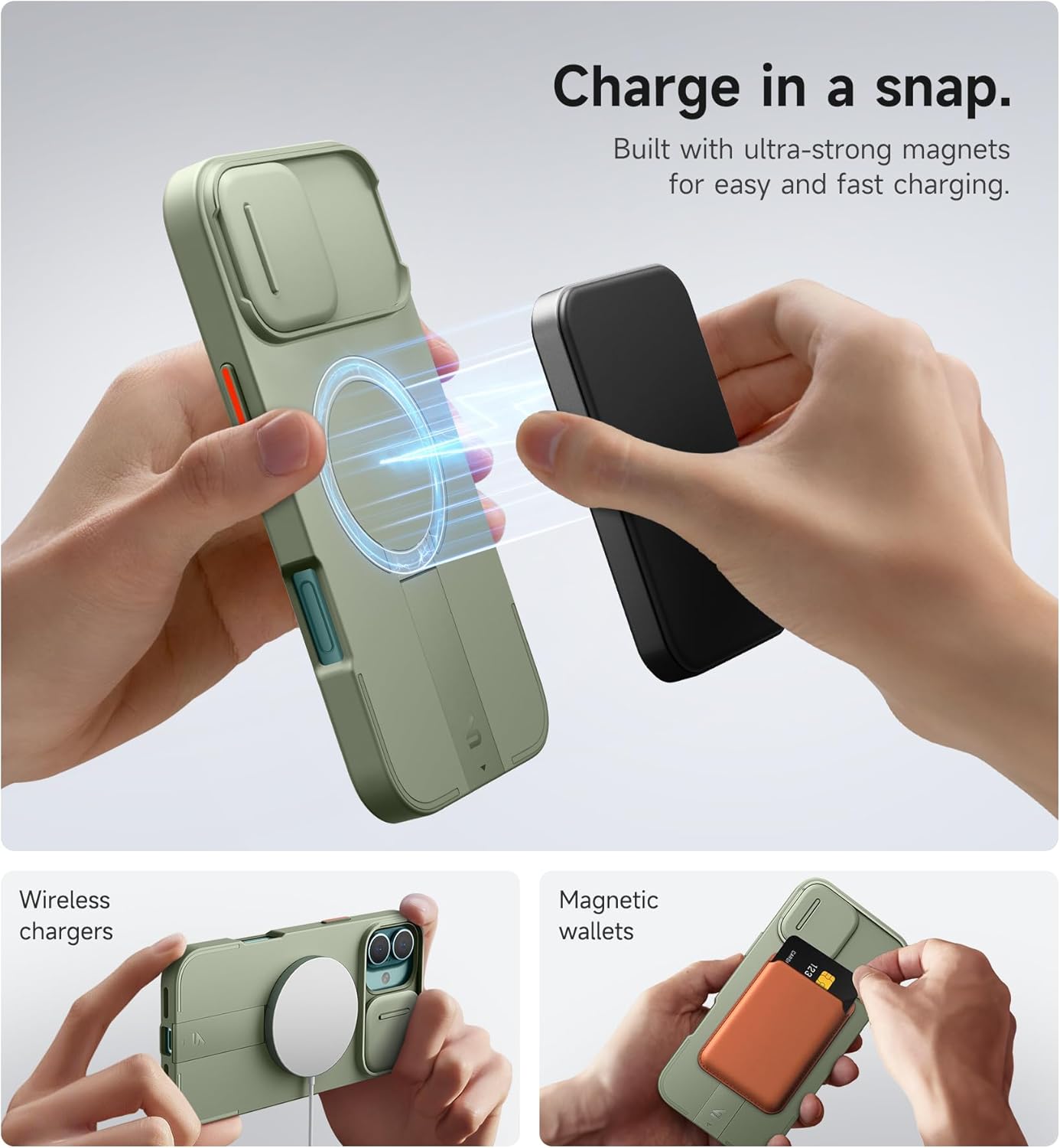 SURITCH for iPhone 12/12 Pro Case with Magnetic Camera Slide Cover and Adjustable Kickstand, Compatible with MagSafe, Shockproof Bumper Case Slim Protective Cover for iPhone 12/12 Pro 6.1 Inch, Black