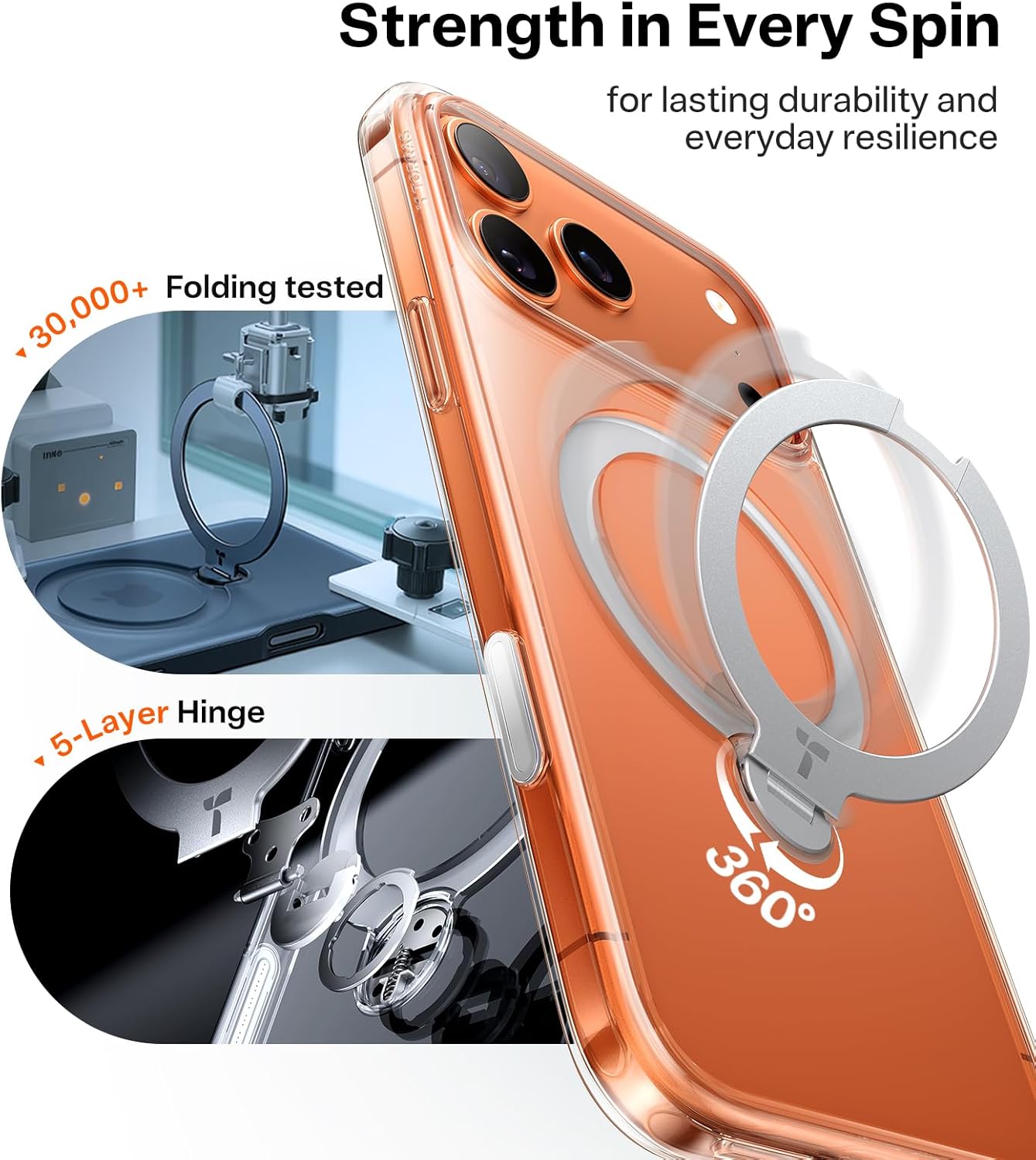 TORRAS Q3 360 Spin for iPhone 17 Pro Max Case Magnetic Stand, Compatible with Magsafe, Military Grade Protection, Camera Control, Built-in Kickstand 17 Pro Max Phone Case 6.9'', Clear