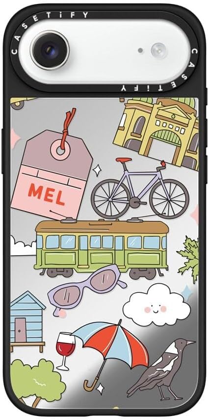 CASETiFY Mirror Case for iPhone 16 [Reflective / 4.9ft Drop Protection/Compatible with Magsafe] - Melbourne Stickers - Silver On Black