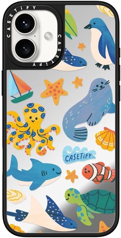 CASETiFY Mirror Case for iPhone 16 [Reflective / 4.9ft Drop Protection/Compatible with Magsafe] - Melbourne Stickers - Silver On Black
