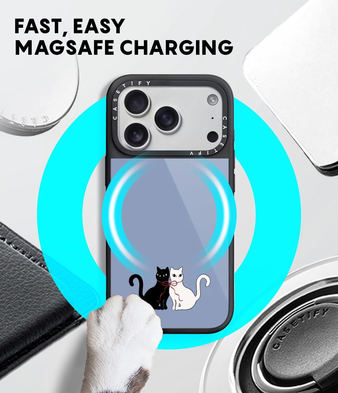 CASETiFY Glaze iPhone 17 Pro Max Case [Glossy Finish/Compatible with Magsafe / 4.9 ft. 1X Military Grade Drop Protection] - Bow Cats - Black