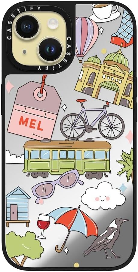 CASETiFY Mirror Case for iPhone 16 [Reflective / 4.9ft Drop Protection/Compatible with Magsafe] - Melbourne Stickers - Silver On Black