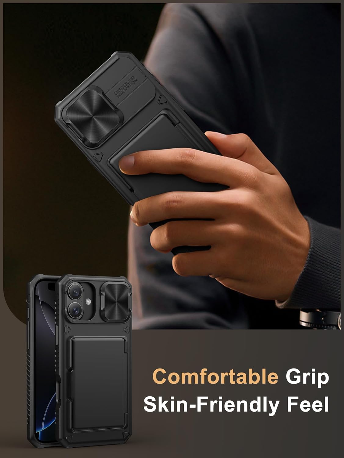 Vihibii for iPhone 17 Pro Case Wallet with Card Holder (4 Cards) [RFID Blocking] & Slide Camera Cover, Military Grade Drop Protection, Rugged Hard Back & Silicone Edge Phone Case 6.3 5G 2025, Black