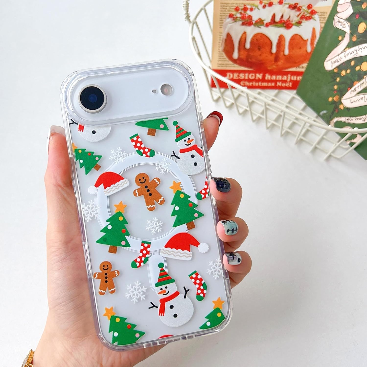 UEEBAI Christmas Phone Case for iPhone 16, Cute Merry Christmas Pattern Case Compatible with Magsafe Red Xmas Santa Tree Candy Pattern Cover for Women and Girls - Elk