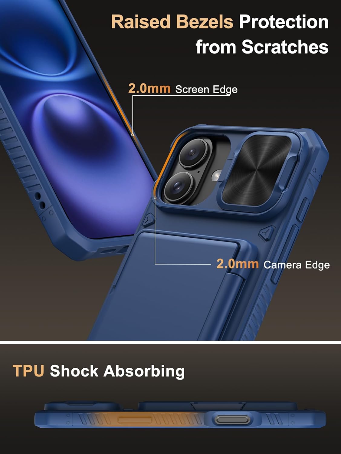 Vihibii for iPhone 17 Pro Case Wallet with Card Holder (4 Cards) [RFID Blocking] & Slide Camera Cover, Military Grade Drop Protection, Rugged Hard Back & Silicone Edge Phone Case 6.3 5G 2025, Black