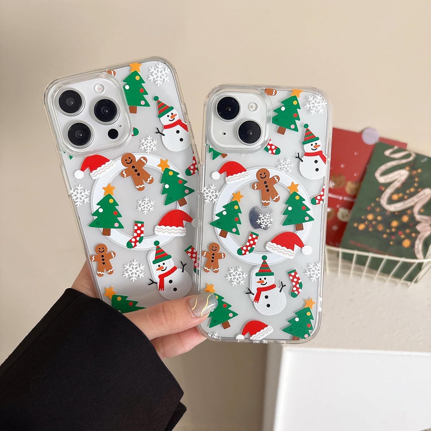 UEEBAI Christmas Phone Case for iPhone 16, Cute Merry Christmas Pattern Case Compatible with Magsafe Red Xmas Santa Tree Candy Pattern Cover for Women and Girls - Elk