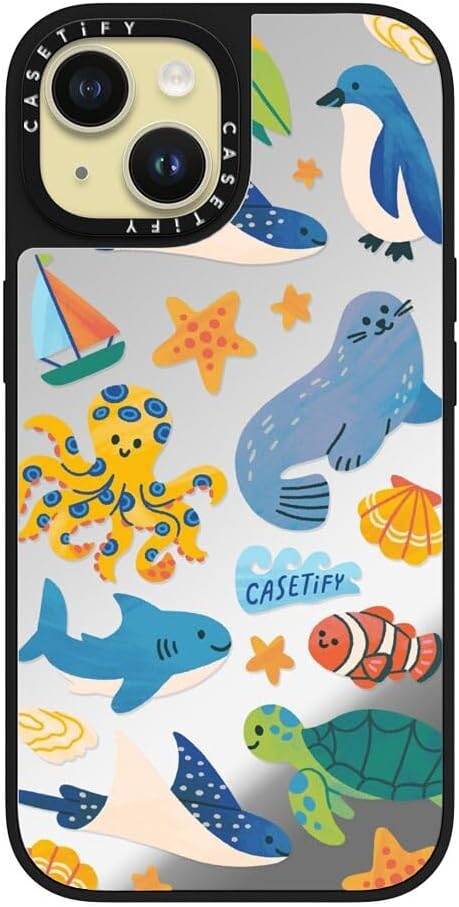 CASETiFY Mirror Case for iPhone 16 [Reflective / 4.9ft Drop Protection/Compatible with Magsafe] - Melbourne Stickers - Silver On Black