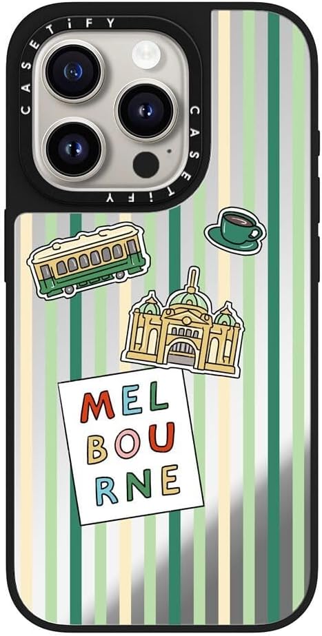 CASETiFY Mirror Case for iPhone 16 [Reflective / 4.9ft Drop Protection/Compatible with Magsafe] - Melbourne Stickers - Silver On Black