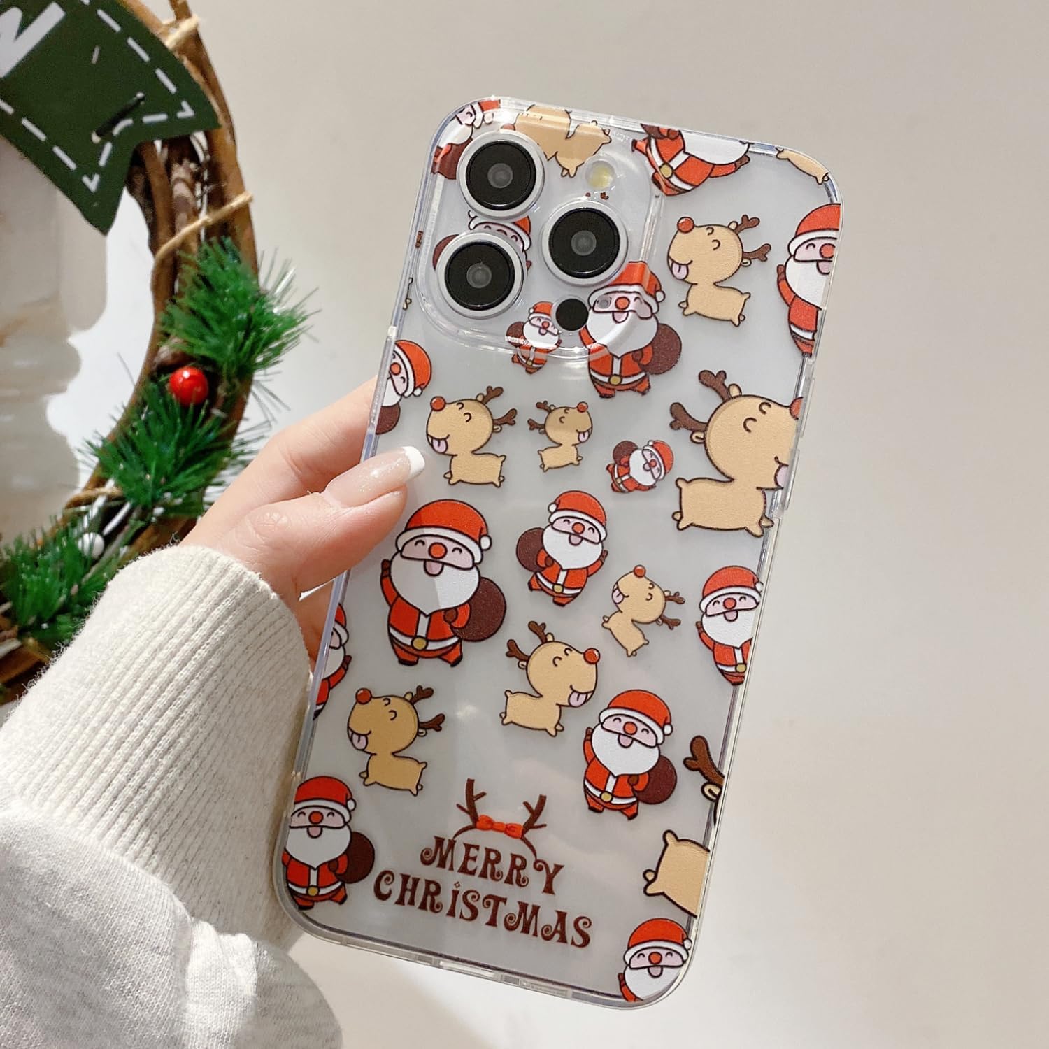 UEEBAI Christmas Phone Case for iPhone 16, Cute Merry Christmas Pattern Case Compatible with Magsafe Red Xmas Santa Tree Candy Pattern Cover for Women and Girls - Elk