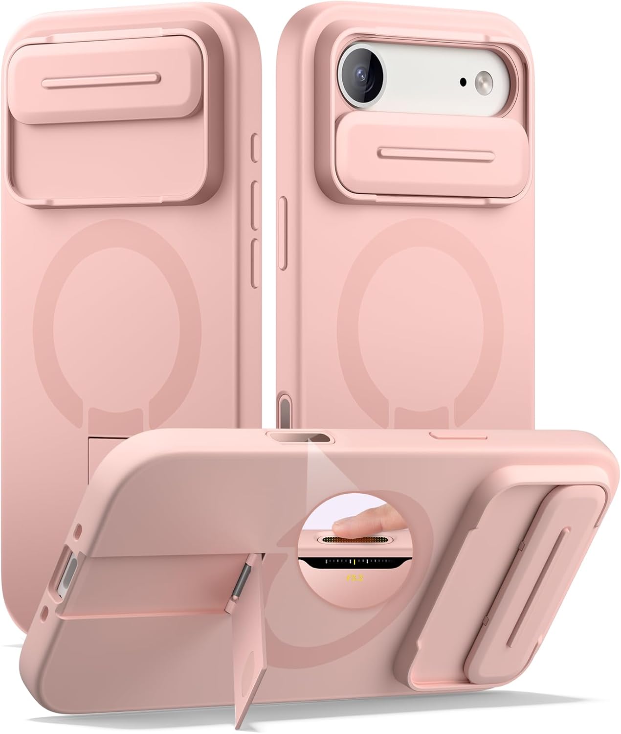 SURITCH for iPhone 12/12 Pro Case with Magnetic Camera Slide Cover and Adjustable Kickstand, Compatible with MagSafe, Shockproof Bumper Case Slim Protective Cover for iPhone 12/12 Pro 6.1 Inch, Black