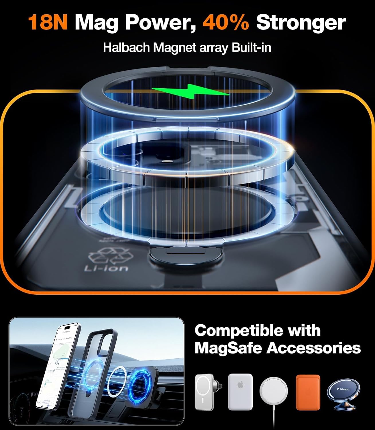 TORRAS Q3 360 Spin for iPhone 17 Pro Max Case Magnetic Stand, Compatible with Magsafe, Military Grade Protection, Camera Control, Built-in Kickstand 17 Pro Max Phone Case 6.9'', Clear