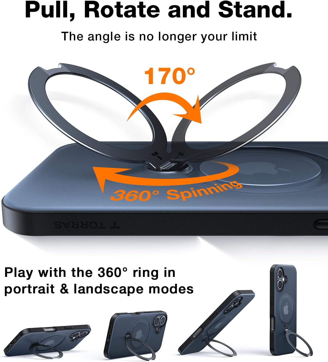 TORRAS Q3 360 Spin for iPhone 17 Pro Max Case Magnetic Stand, Compatible with Magsafe, Military Grade Protection, Camera Control, Built-in Kickstand 17 Pro Max Phone Case 6.9'', Clear