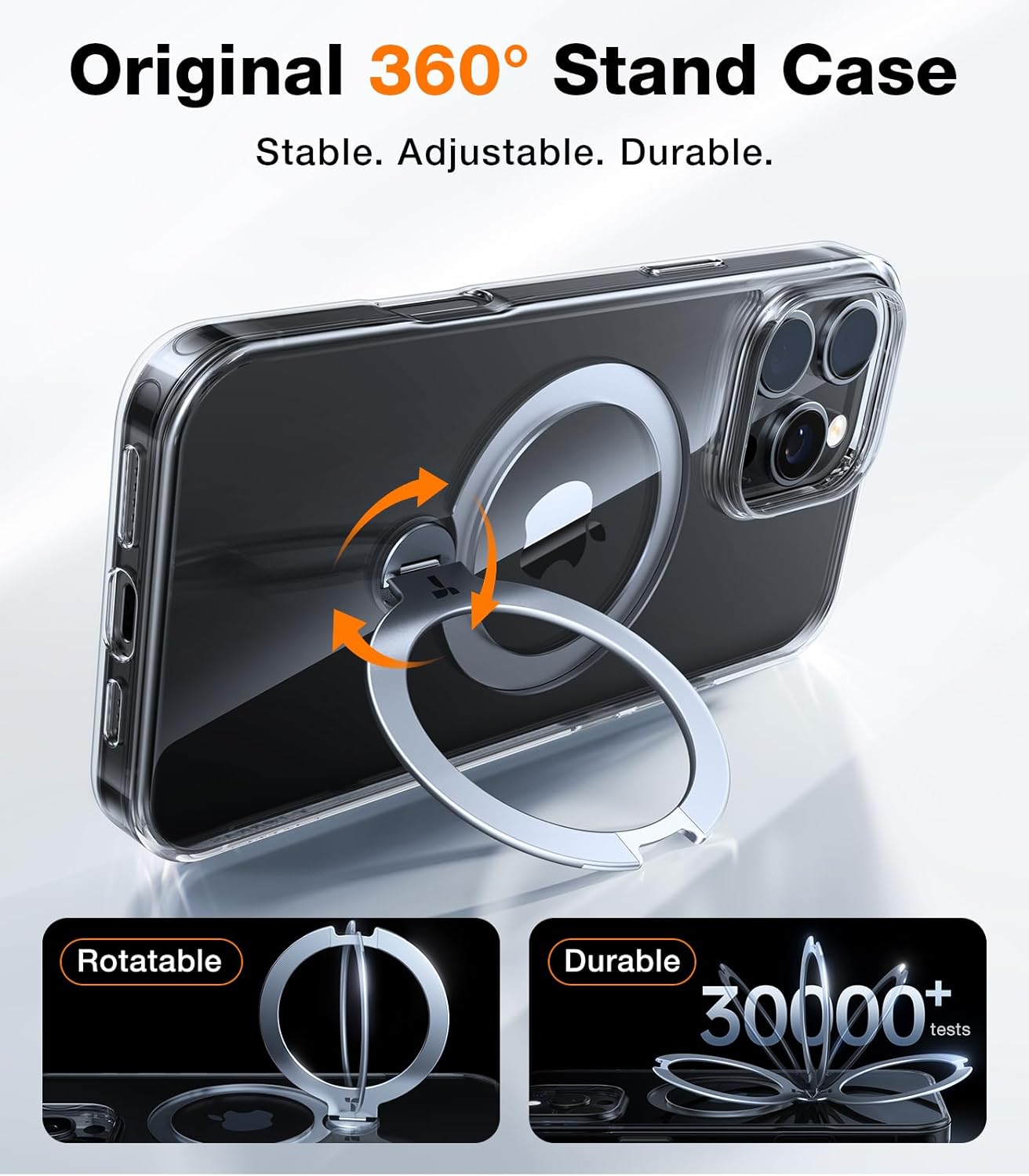 TORRAS Q3 360 Spin for iPhone 17 Pro Max Case Magnetic Stand, Compatible with Magsafe, Military Grade Protection, Camera Control, Built-in Kickstand 17 Pro Max Phone Case 6.9'', Clear