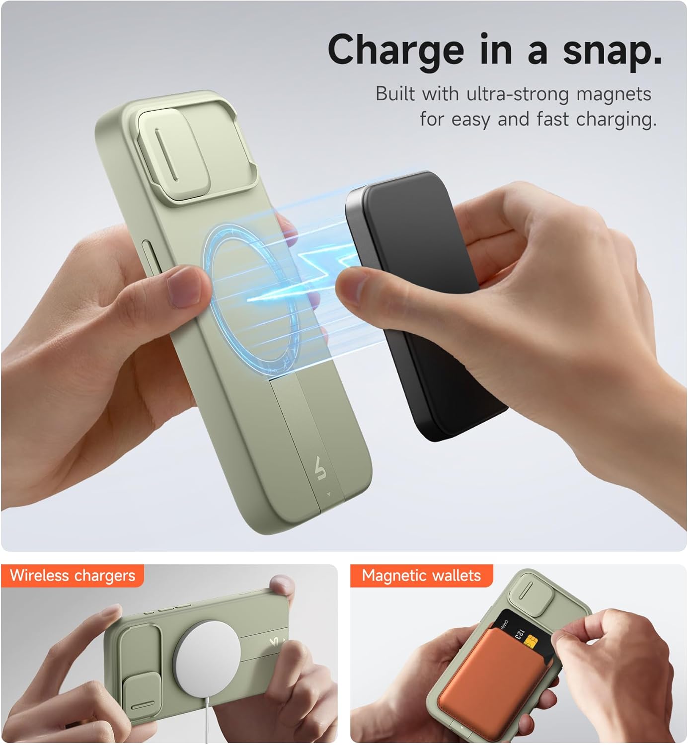 SURITCH for iPhone 12/12 Pro Case with Magnetic Camera Slide Cover and Adjustable Kickstand, Compatible with MagSafe, Shockproof Bumper Case Slim Protective Cover for iPhone 12/12 Pro 6.1 Inch, Black