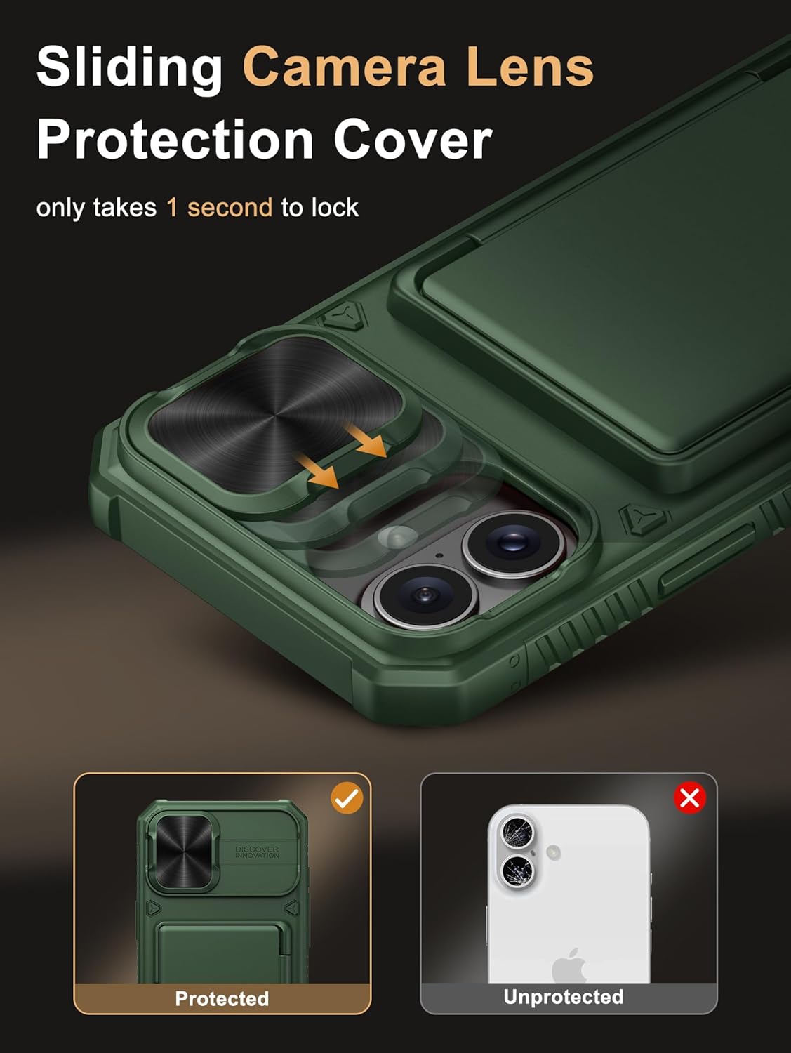 Vihibii for iPhone 17 Pro Case Wallet with Card Holder (4 Cards) [RFID Blocking] & Slide Camera Cover, Military Grade Drop Protection, Rugged Hard Back & Silicone Edge Phone Case 6.3 5G 2025, Black