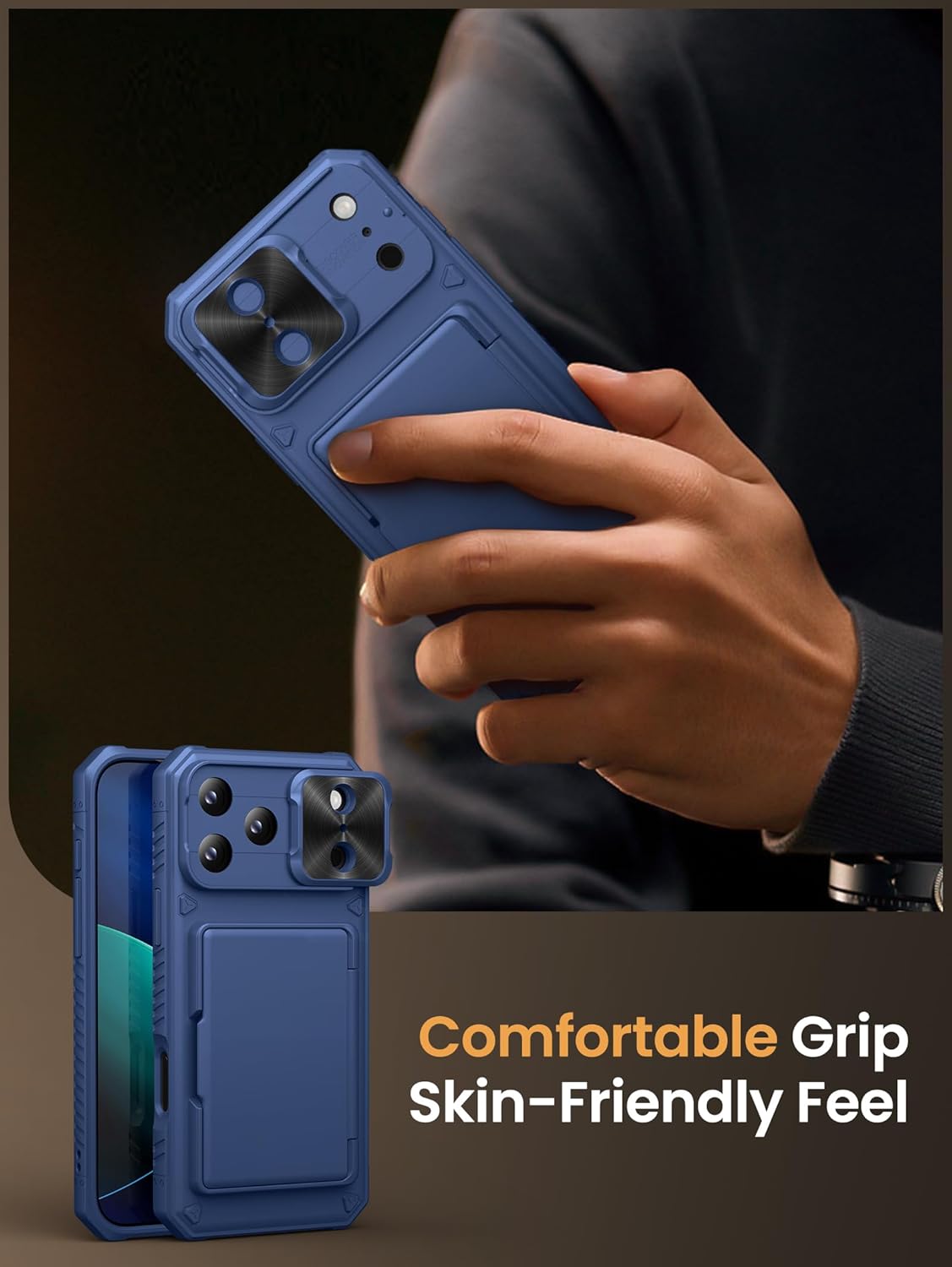 Vihibii for iPhone 17 Pro Case Wallet with Card Holder (4 Cards) [RFID Blocking] & Slide Camera Cover, Military Grade Drop Protection, Rugged Hard Back & Silicone Edge Phone Case 6.3 5G 2025, Black