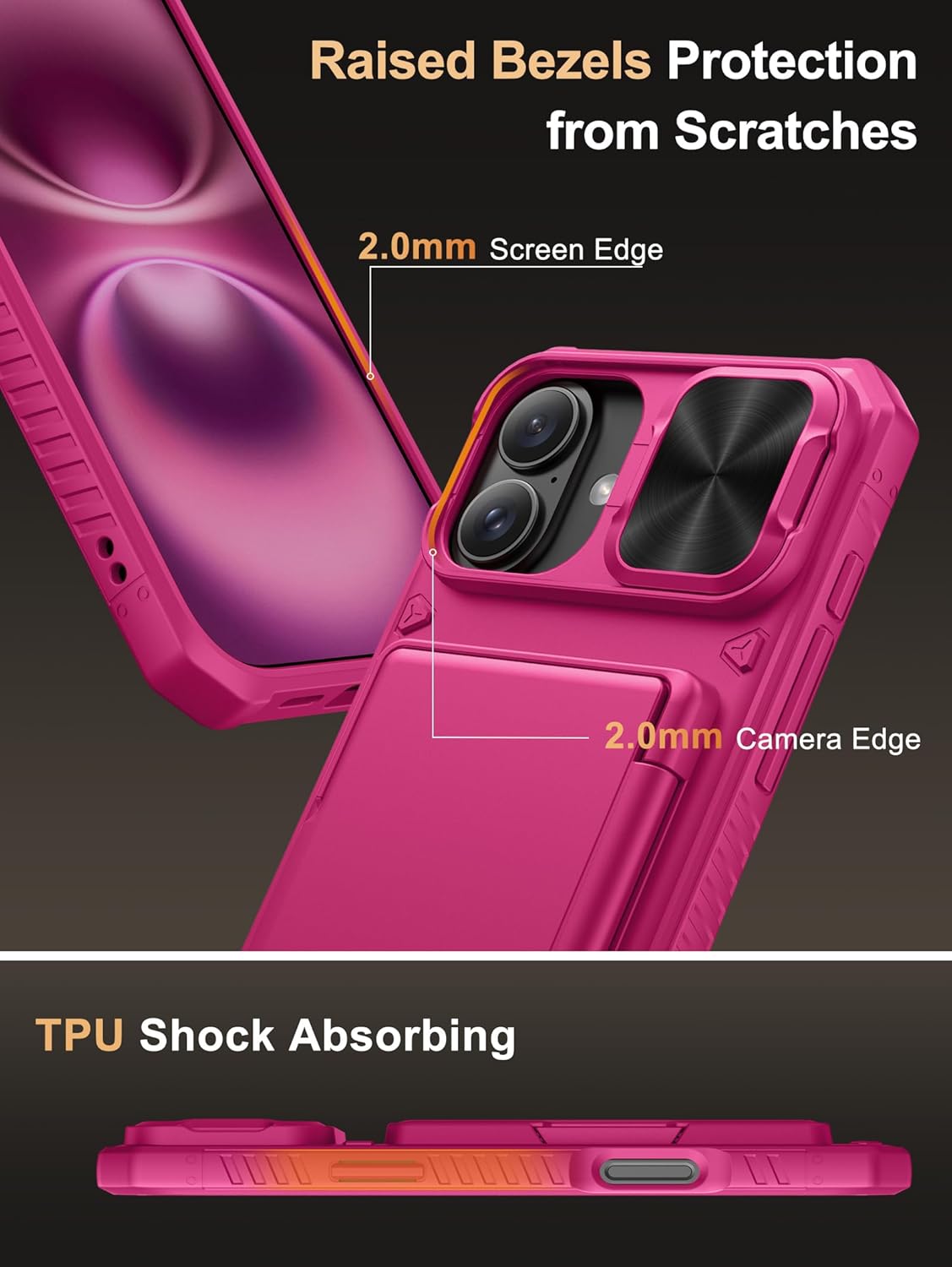 Vihibii for iPhone 17 Pro Case Wallet with Card Holder (4 Cards) [RFID Blocking] & Slide Camera Cover, Military Grade Drop Protection, Rugged Hard Back & Silicone Edge Phone Case 6.3 5G 2025, Black