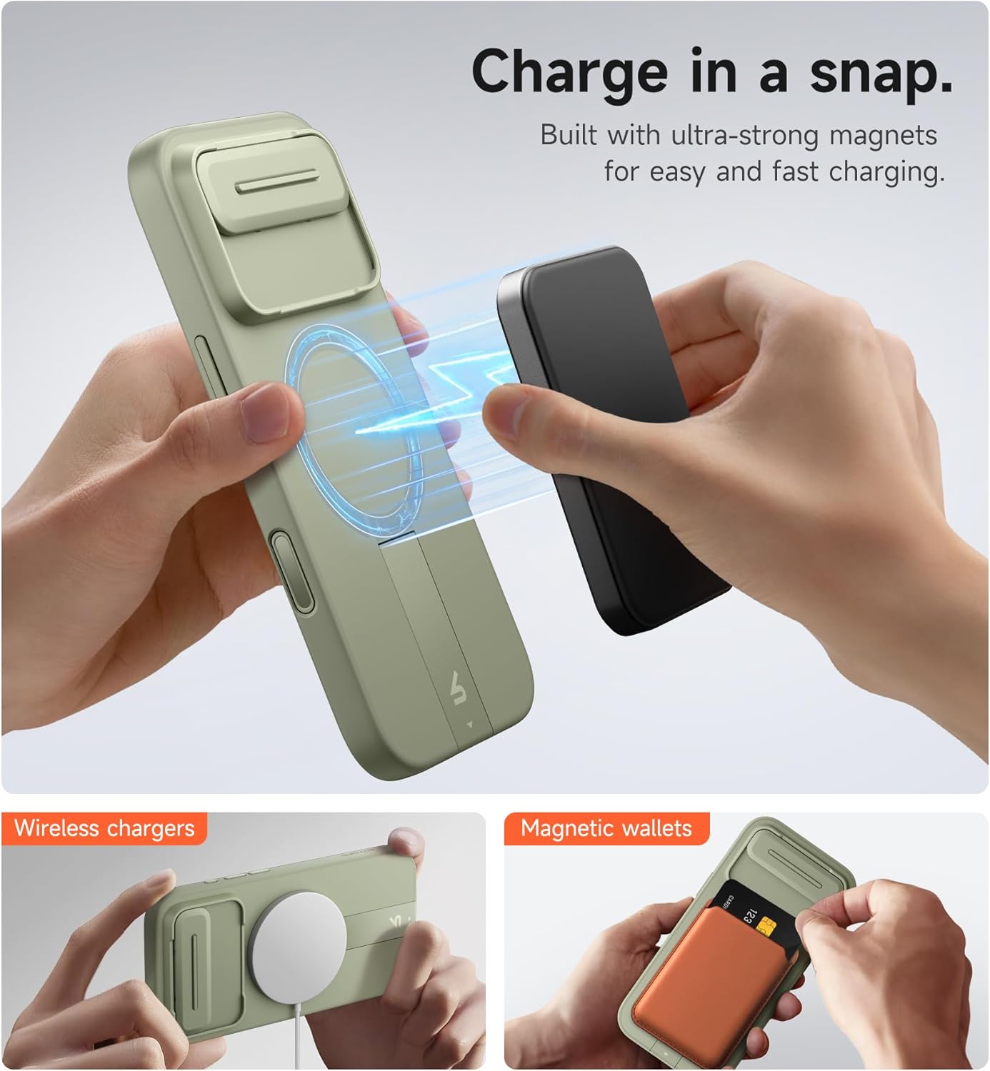 SURITCH for iPhone 12/12 Pro Case with Magnetic Camera Slide Cover and Adjustable Kickstand, Compatible with MagSafe, Shockproof Bumper Case Slim Protective Cover for iPhone 12/12 Pro 6.1 Inch, Black