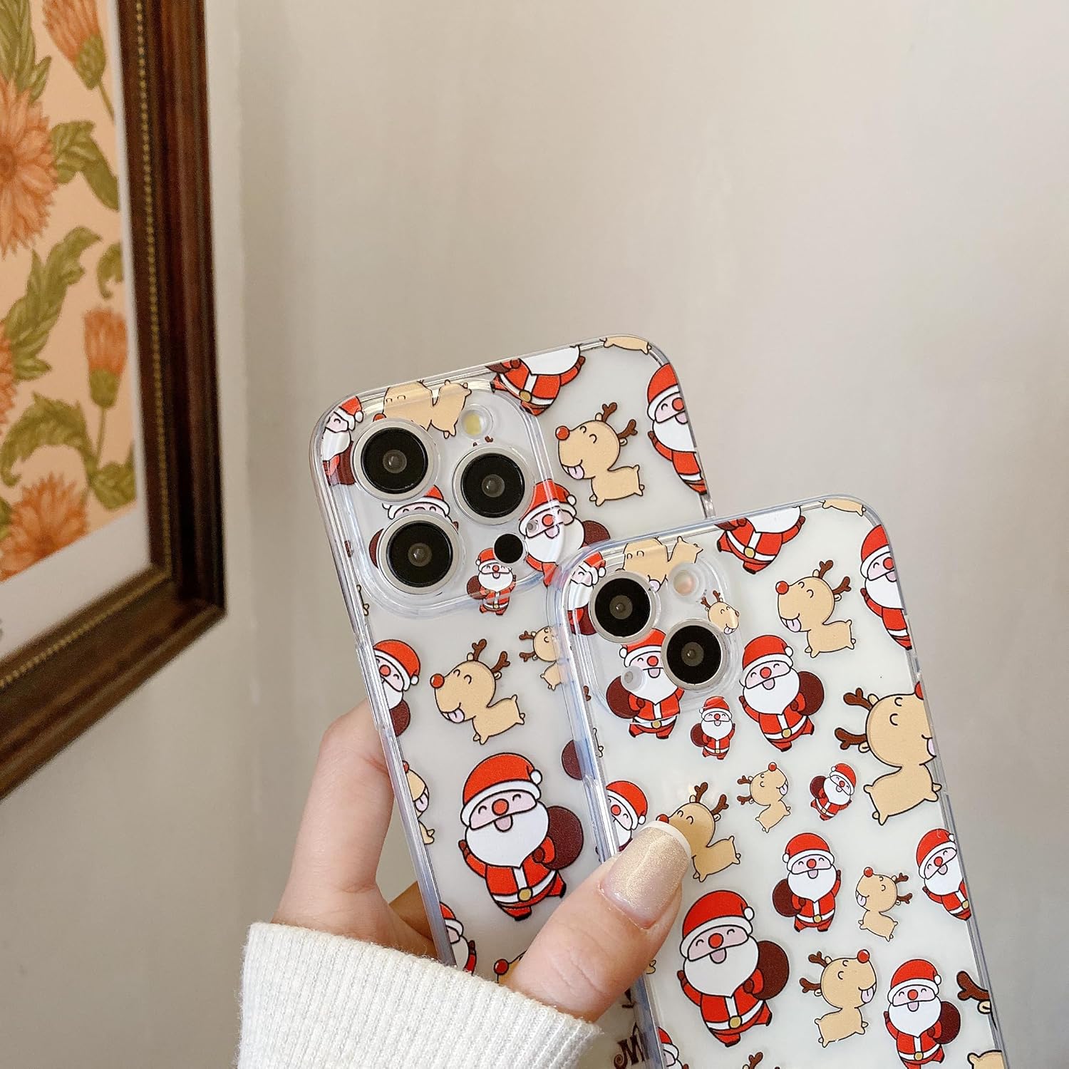 UEEBAI Christmas Phone Case for iPhone 16, Cute Merry Christmas Pattern Case Compatible with Magsafe Red Xmas Santa Tree Candy Pattern Cover for Women and Girls - Elk