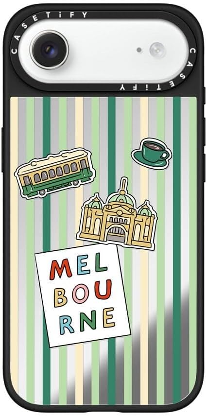 CASETiFY Mirror Case for iPhone 16 [Reflective / 4.9ft Drop Protection/Compatible with Magsafe] - Melbourne Stickers - Silver On Black