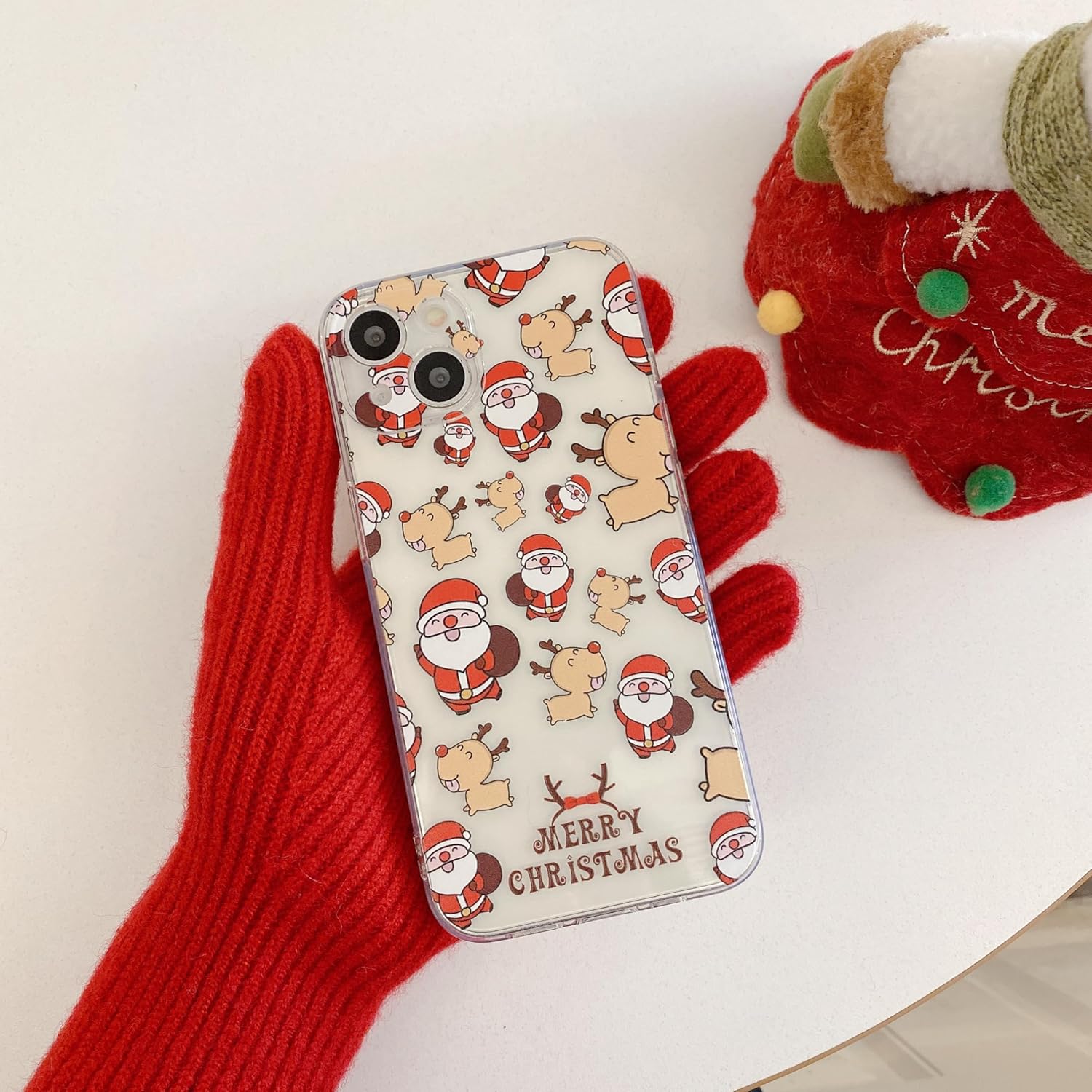 UEEBAI Christmas Phone Case for iPhone 16, Cute Merry Christmas Pattern Case Compatible with Magsafe Red Xmas Santa Tree Candy Pattern Cover for Women and Girls - Elk