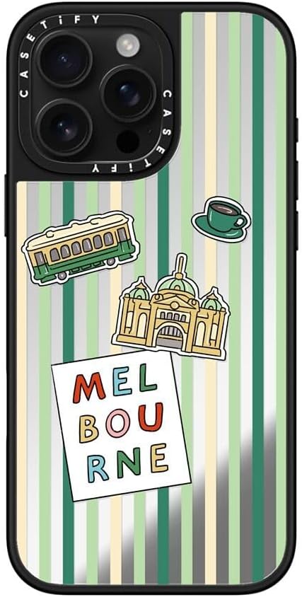 CASETiFY Mirror Case for iPhone 16 [Reflective / 4.9ft Drop Protection/Compatible with Magsafe] - Melbourne Stickers - Silver On Black