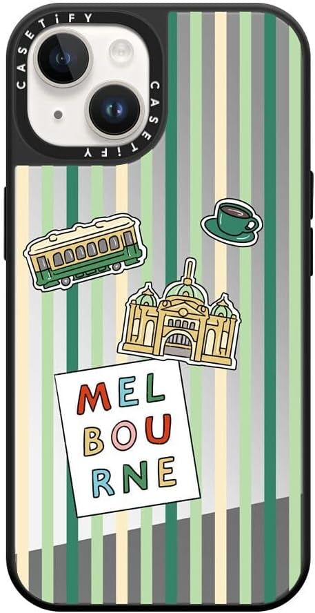 CASETiFY Mirror Case for iPhone 16 [Reflective / 4.9ft Drop Protection/Compatible with Magsafe] - Melbourne Stickers - Silver On Black