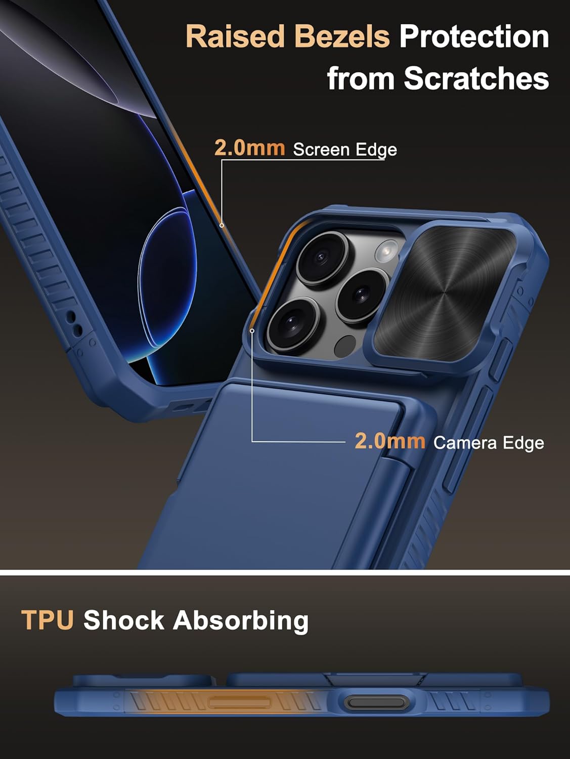 Vihibii for iPhone 17 Pro Case Wallet with Card Holder (4 Cards) [RFID Blocking] & Slide Camera Cover, Military Grade Drop Protection, Rugged Hard Back & Silicone Edge Phone Case 6.3 5G 2025, Black