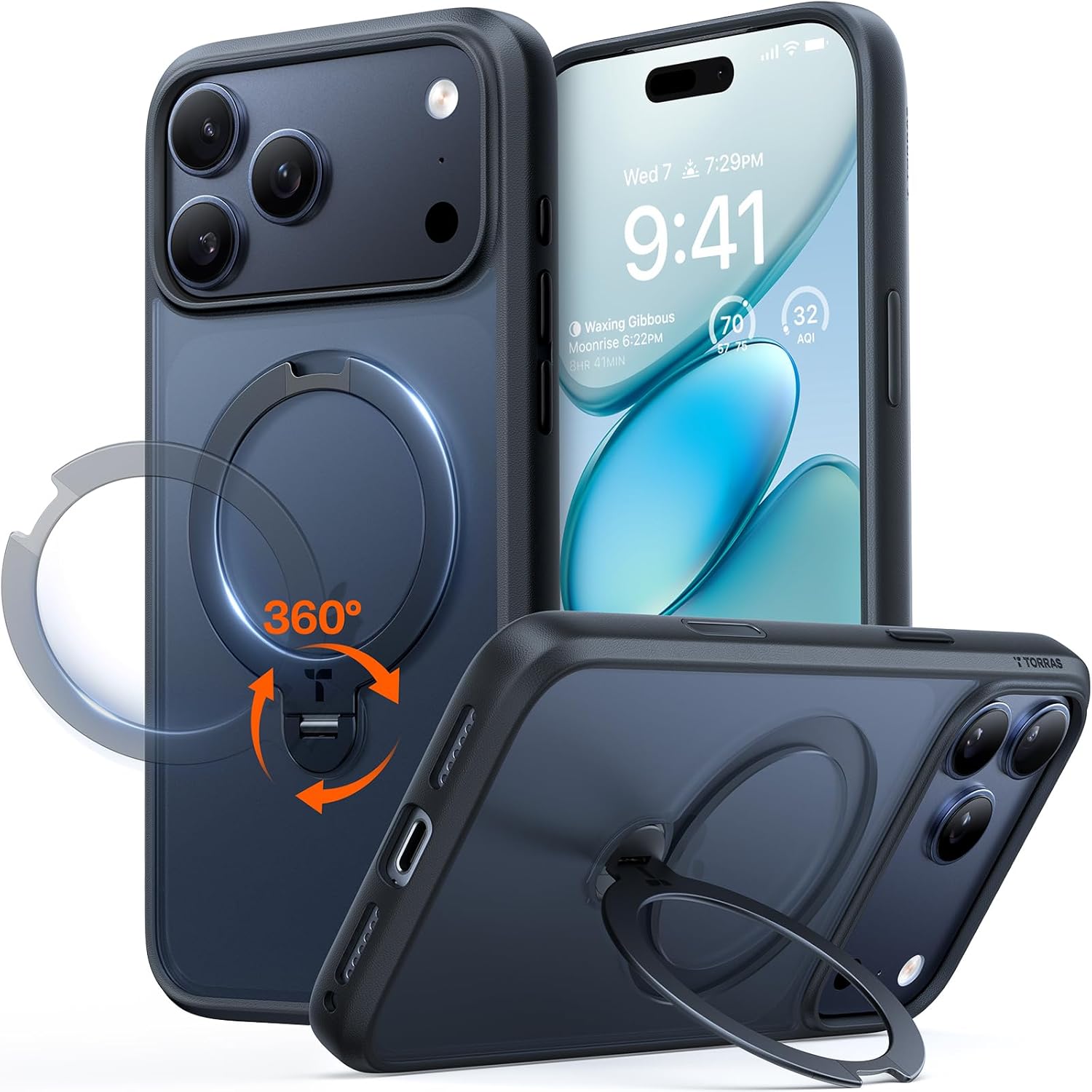 TORRAS Q3 360 Spin for iPhone 17 Pro Max Case Magnetic Stand, Compatible with Magsafe, Military Grade Protection, Camera Control, Built-in Kickstand 17 Pro Max Phone Case 6.9'', Clear