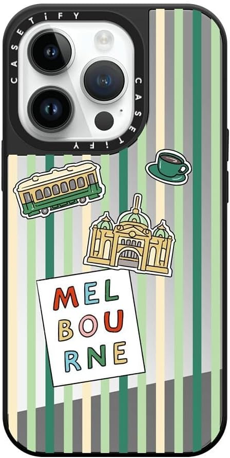 CASETiFY Mirror Case for iPhone 16 [Reflective / 4.9ft Drop Protection/Compatible with Magsafe] - Melbourne Stickers - Silver On Black