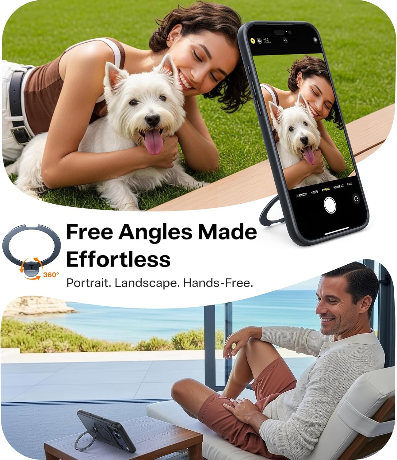 TORRAS Q3 360 Spin for iPhone 17 Pro Max Case Magnetic Stand, Compatible with Magsafe, Military Grade Protection, Camera Control, Built-in Kickstand 17 Pro Max Phone Case 6.9'', Clear