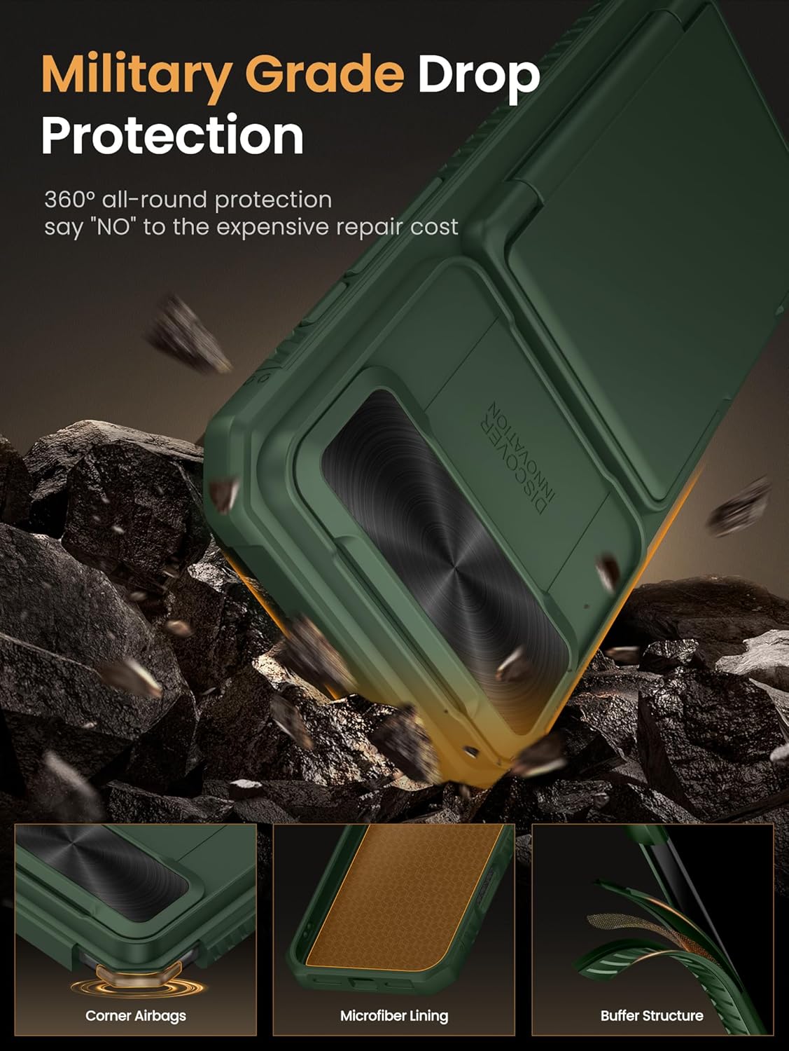 Vihibii for iPhone 17 Pro Case Wallet with Card Holder (4 Cards) [RFID Blocking] & Slide Camera Cover, Military Grade Drop Protection, Rugged Hard Back & Silicone Edge Phone Case 6.3 5G 2025, Black