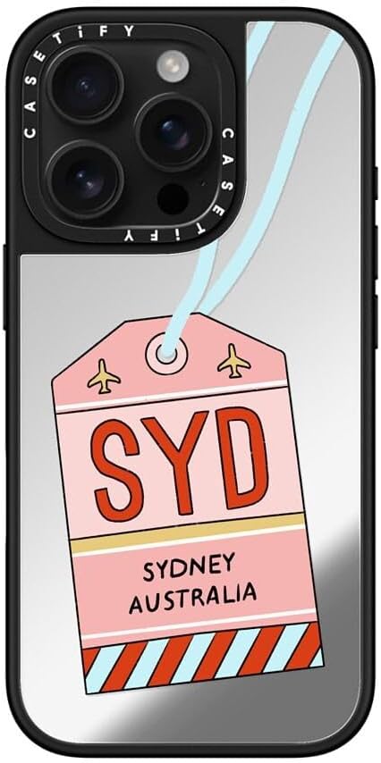 CASETiFY Mirror Case for iPhone 16 [Reflective / 4.9ft Drop Protection/Compatible with Magsafe] - Melbourne Stickers - Silver On Black