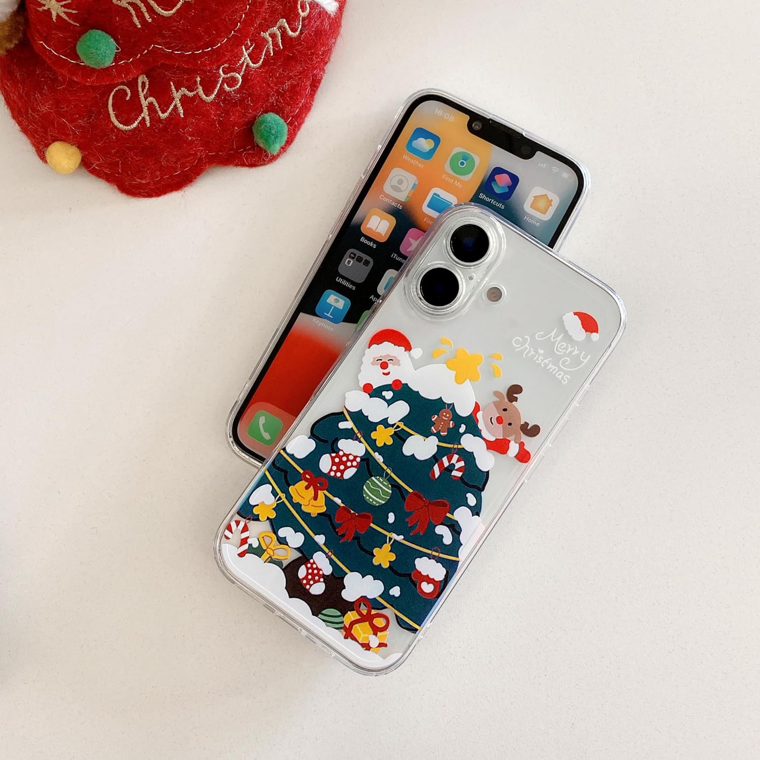 UEEBAI Christmas Phone Case for iPhone 16, Cute Merry Christmas Pattern Case Compatible with Magsafe Red Xmas Santa Tree Candy Pattern Cover for Women and Girls - Elk
