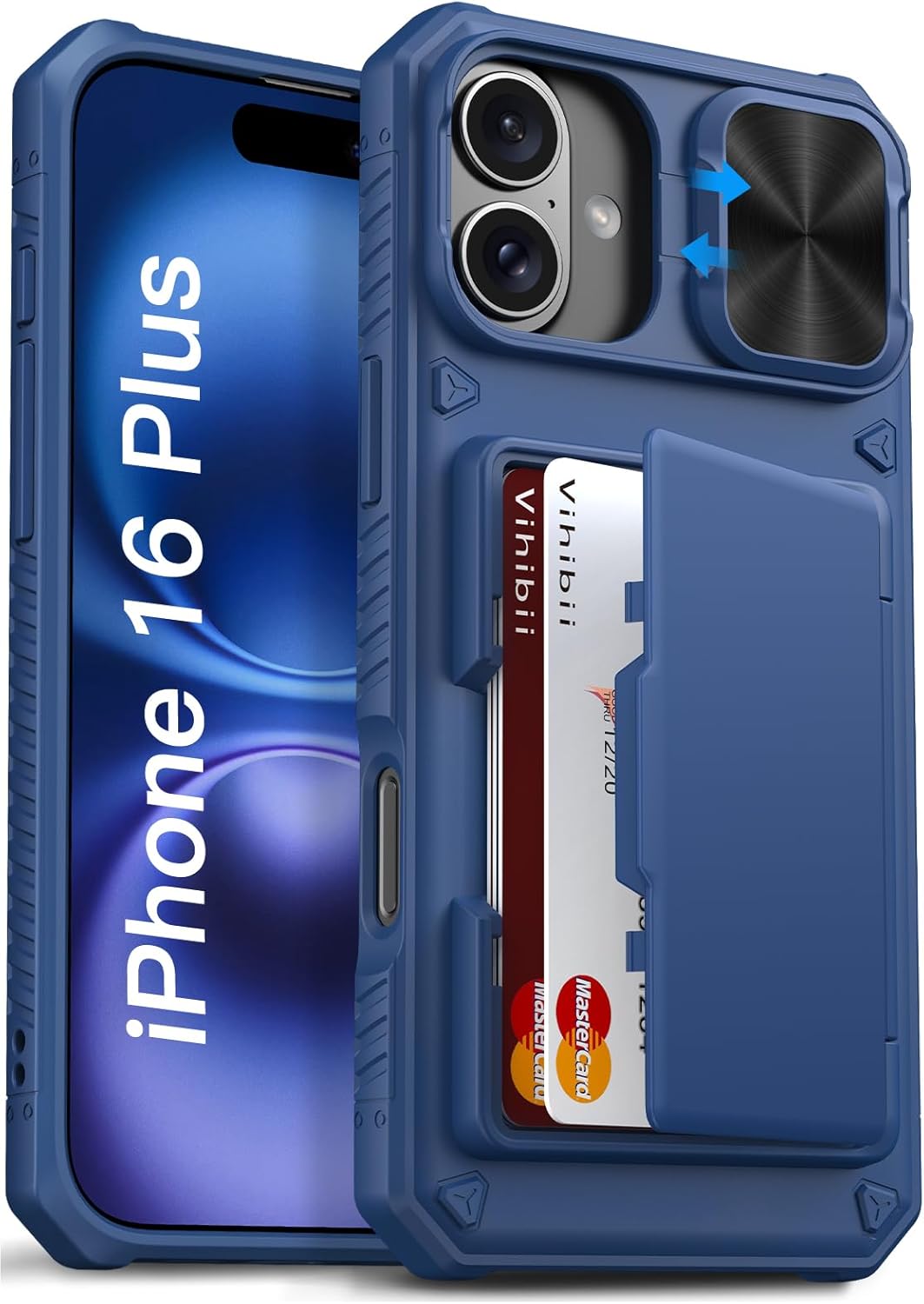 Vihibii for iPhone 17 Pro Case Wallet with Card Holder (4 Cards) [RFID Blocking] & Slide Camera Cover, Military Grade Drop Protection, Rugged Hard Back & Silicone Edge Phone Case 6.3 5G 2025, Black