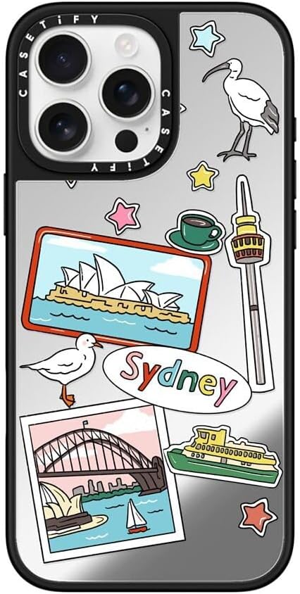 CASETiFY Mirror Case for iPhone 16 [Reflective / 4.9ft Drop Protection/Compatible with Magsafe] - Melbourne Stickers - Silver On Black