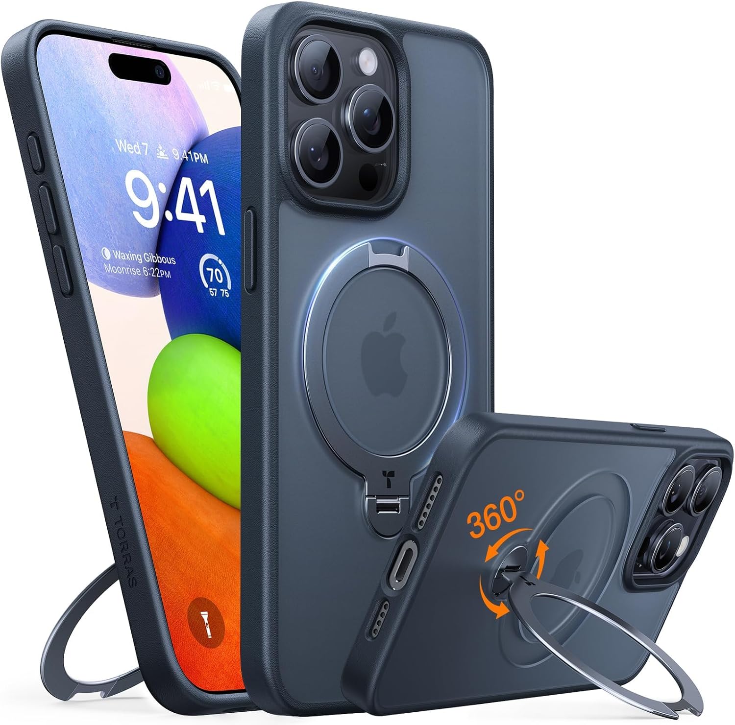 TORRAS Q3 360 Spin for iPhone 17 Pro Max Case Magnetic Stand, Compatible with Magsafe, Military Grade Protection, Camera Control, Built-in Kickstand 17 Pro Max Phone Case 6.9'', Clear