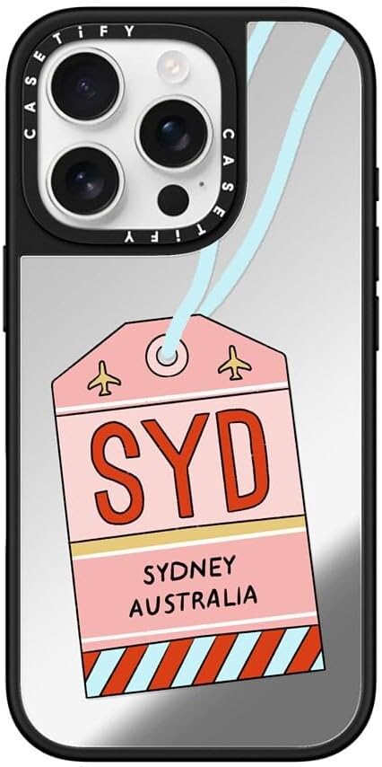 CASETiFY Mirror Case for iPhone 16 [Reflective / 4.9ft Drop Protection/Compatible with Magsafe] - Melbourne Stickers - Silver On Black