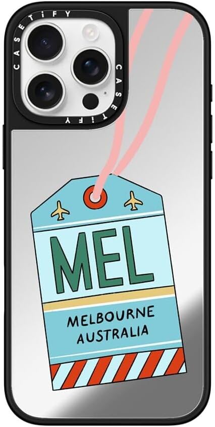 CASETiFY Mirror Case for iPhone 16 [Reflective / 4.9ft Drop Protection/Compatible with Magsafe] - Melbourne Stickers - Silver On Black