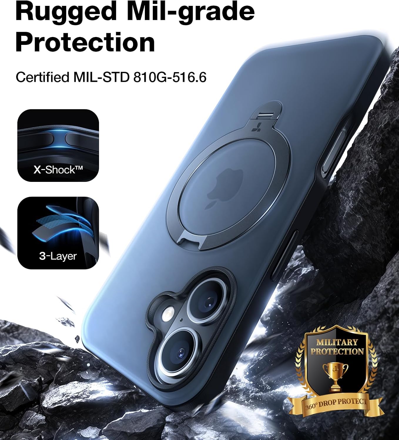 TORRAS Q3 360 Spin for iPhone 17 Pro Max Case Magnetic Stand, Compatible with Magsafe, Military Grade Protection, Camera Control, Built-in Kickstand 17 Pro Max Phone Case 6.9'', Clear