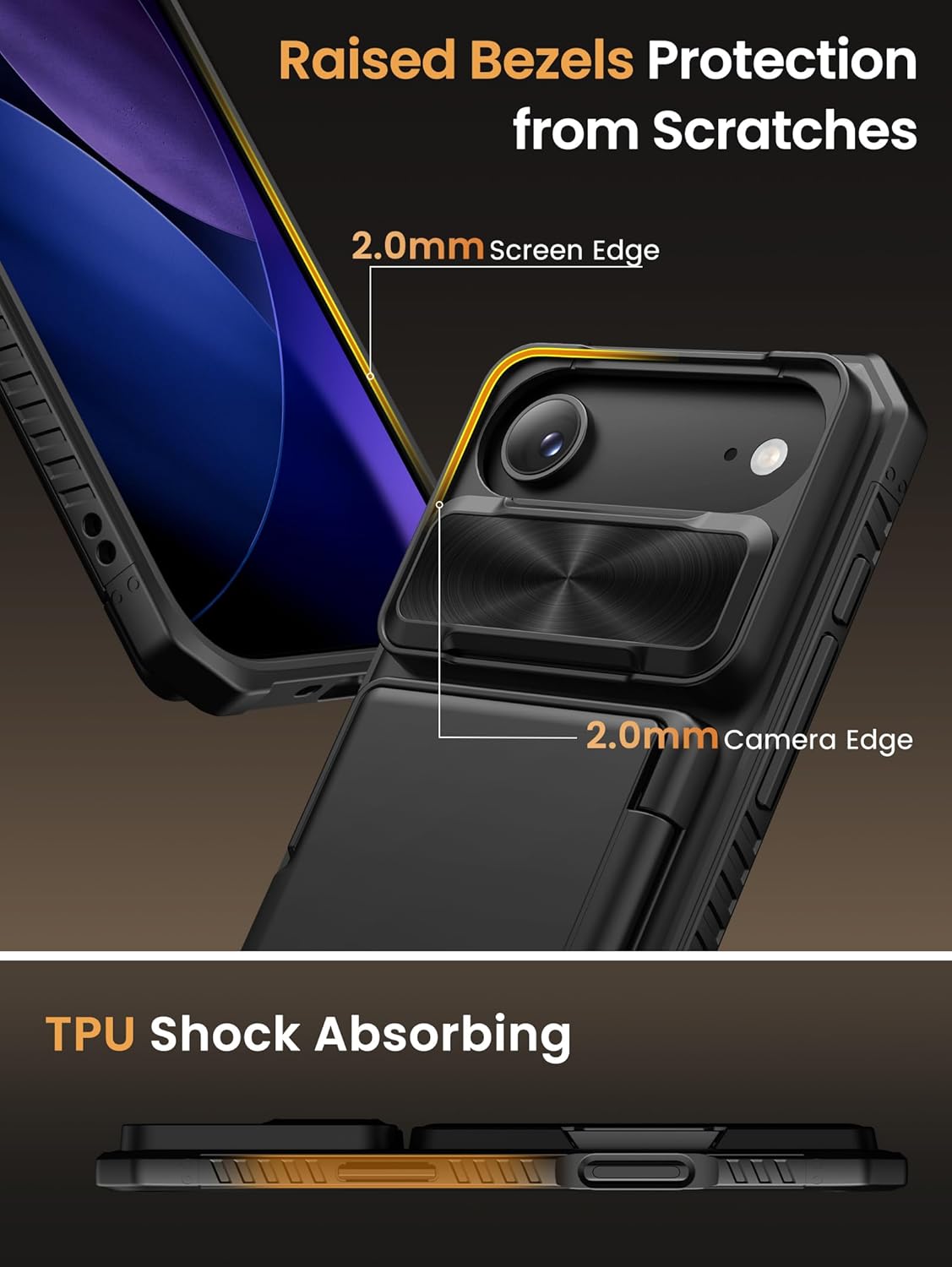 Vihibii for iPhone 17 Pro Case Wallet with Card Holder (4 Cards) [RFID Blocking] & Slide Camera Cover, Military Grade Drop Protection, Rugged Hard Back & Silicone Edge Phone Case 6.3 5G 2025, Black