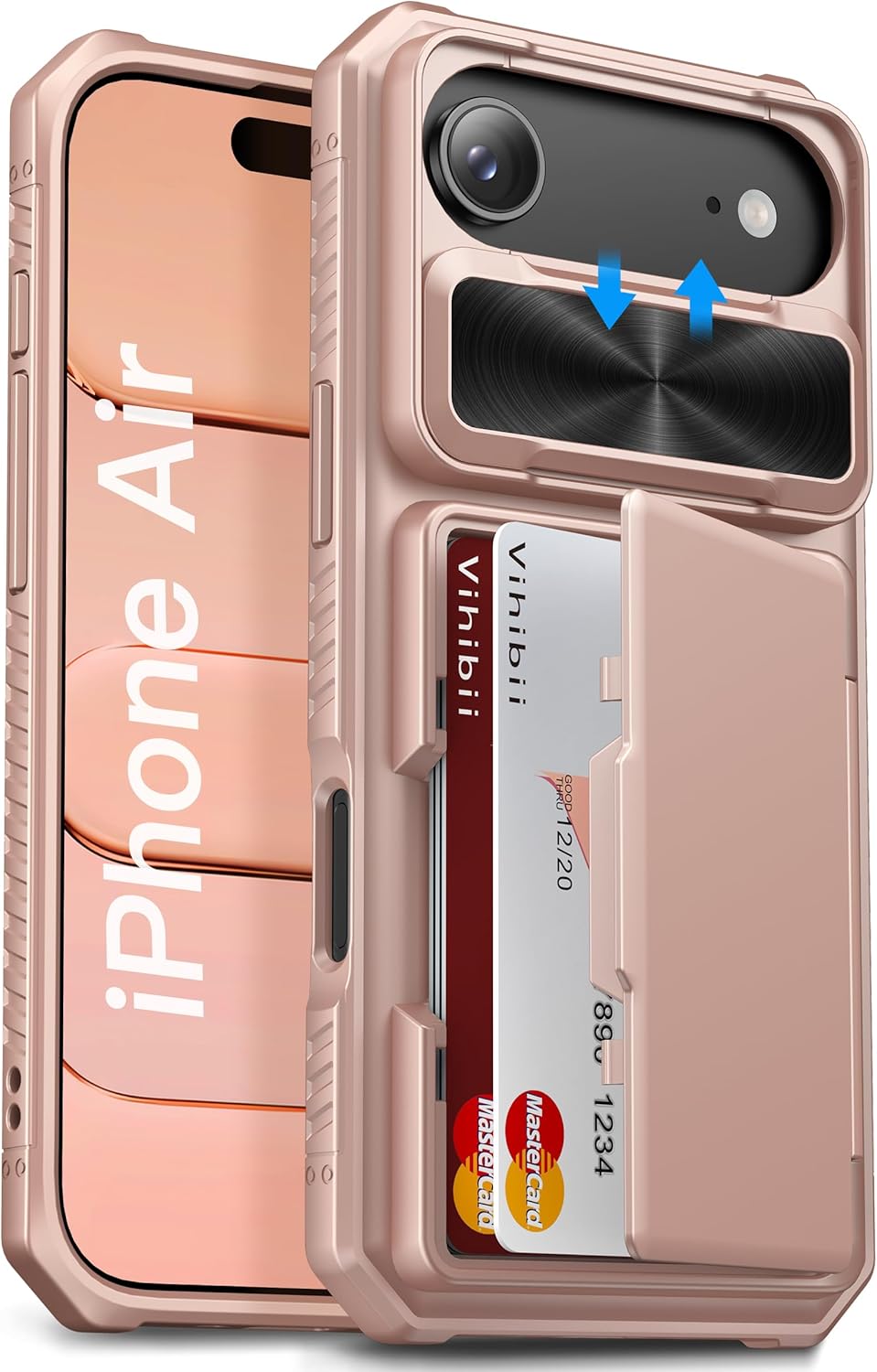 Vihibii for iPhone 17 Pro Case Wallet with Card Holder (4 Cards) [RFID Blocking] & Slide Camera Cover, Military Grade Drop Protection, Rugged Hard Back & Silicone Edge Phone Case 6.3 5G 2025, Black