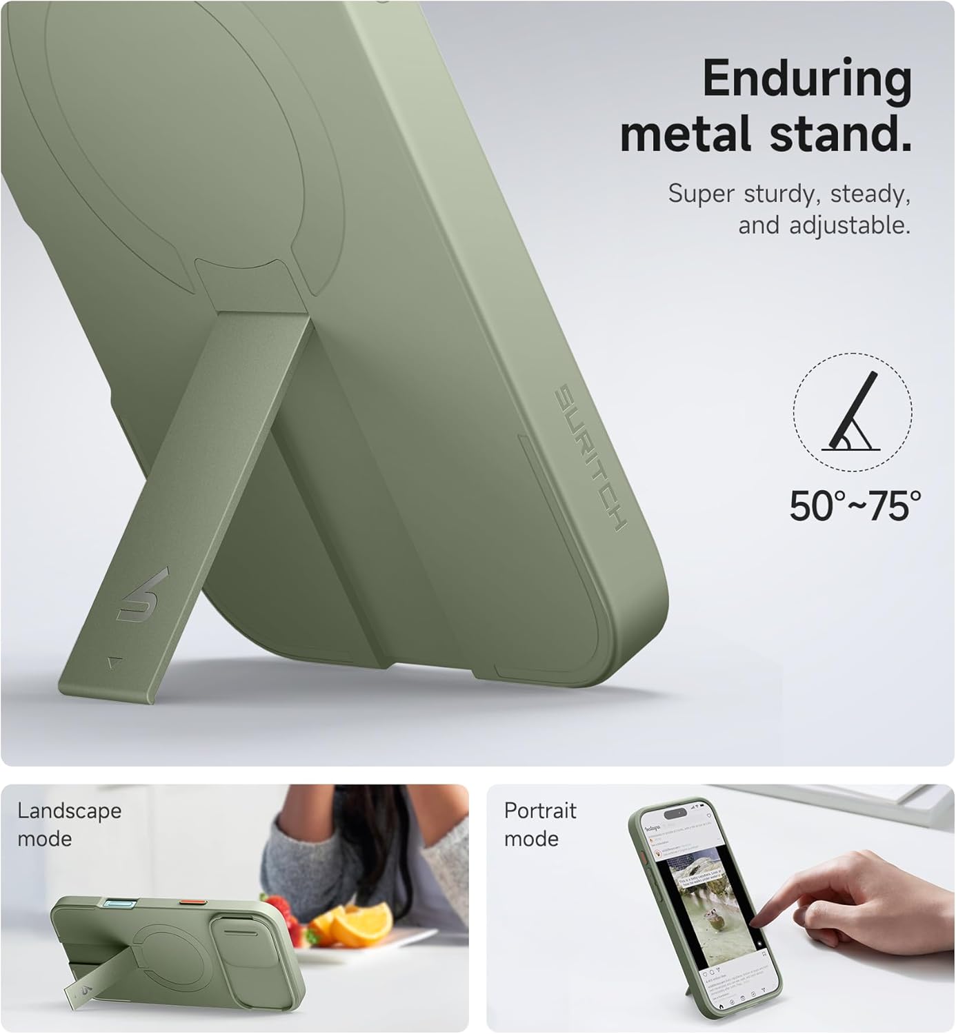 SURITCH for iPhone 12/12 Pro Case with Magnetic Camera Slide Cover and Adjustable Kickstand, Compatible with MagSafe, Shockproof Bumper Case Slim Protective Cover for iPhone 12/12 Pro 6.1 Inch, Black