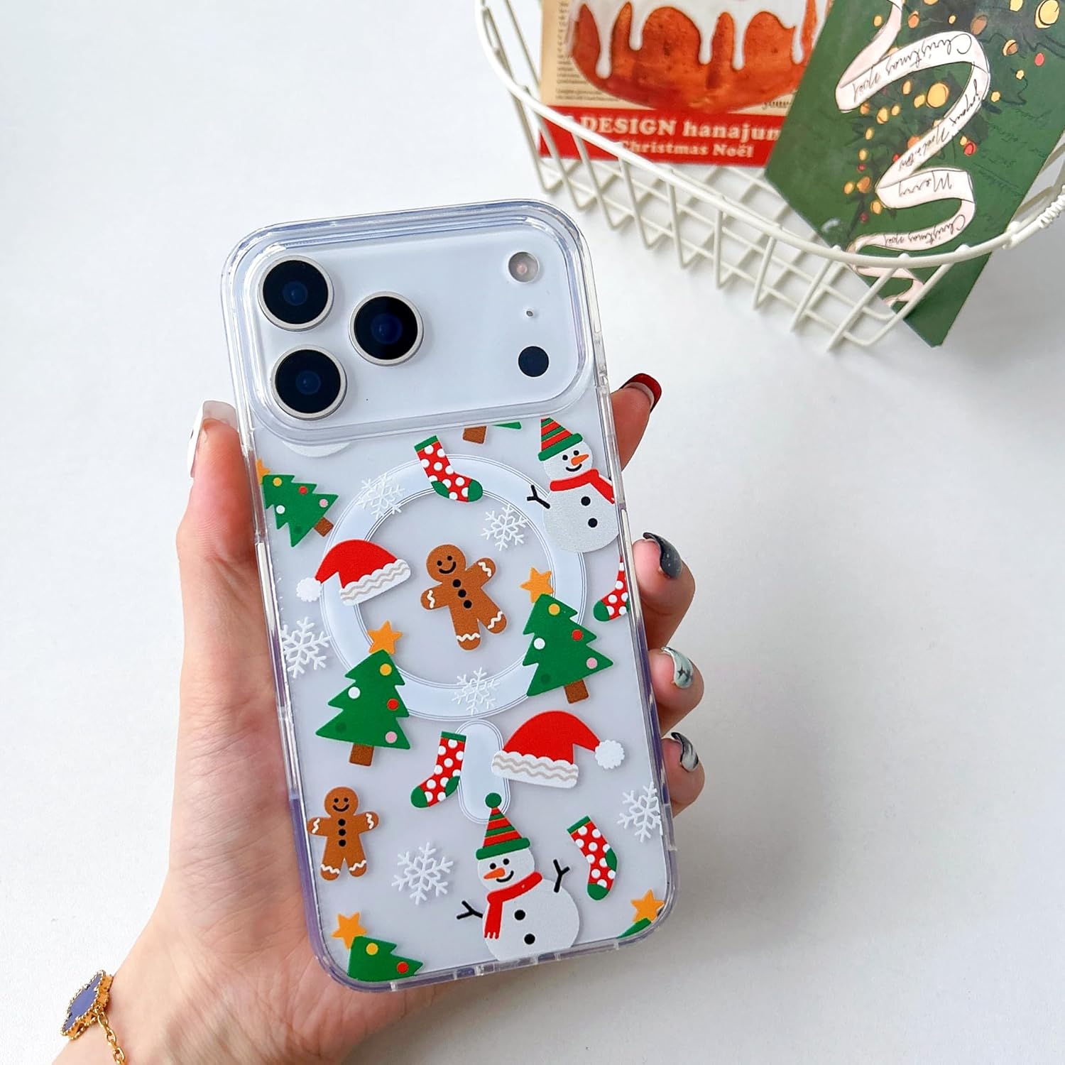 UEEBAI Christmas Phone Case for iPhone 16, Cute Merry Christmas Pattern Case Compatible with Magsafe Red Xmas Santa Tree Candy Pattern Cover for Women and Girls - Elk