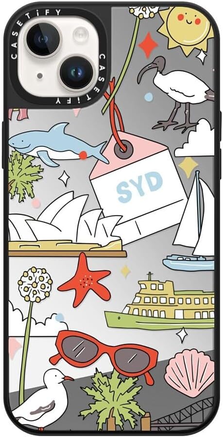 CASETiFY Mirror Case for iPhone 16 [Reflective / 4.9ft Drop Protection/Compatible with Magsafe] - Melbourne Stickers - Silver On Black